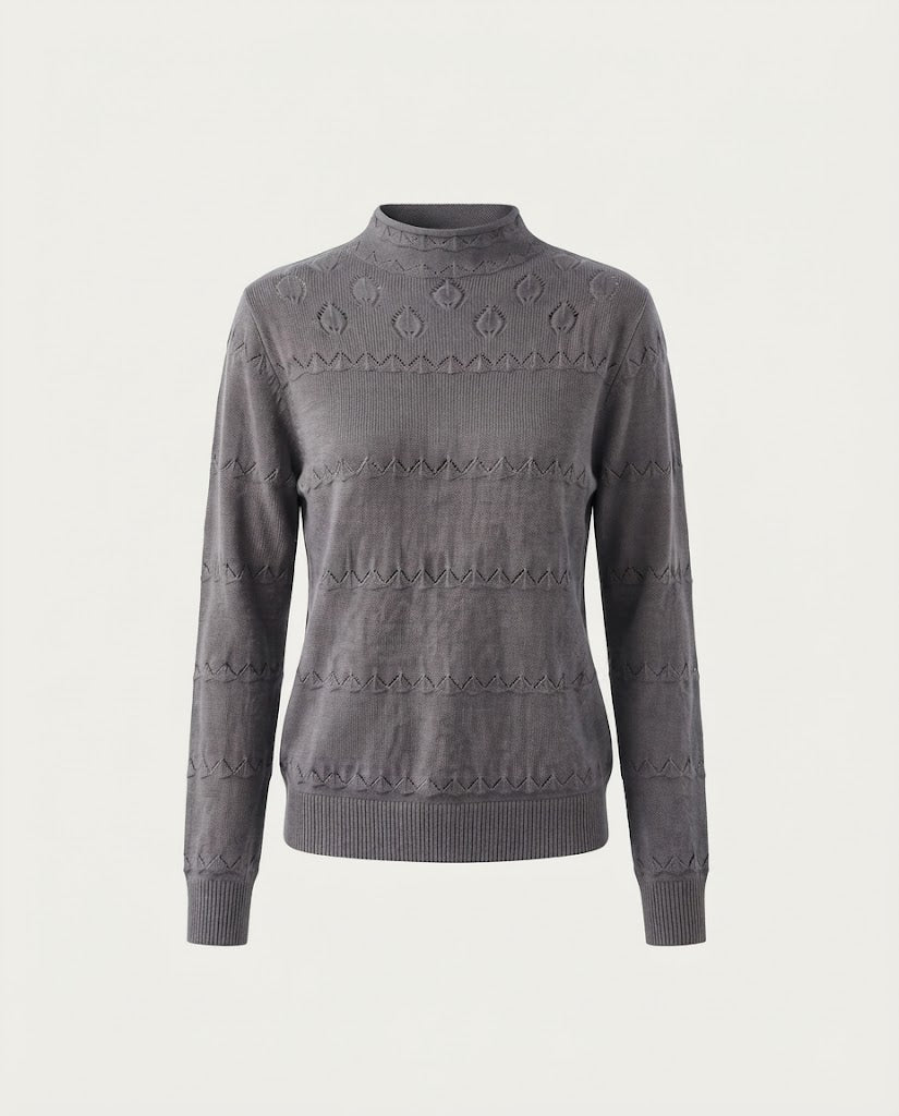 Damen Feinstrick-Pullover mit dezentem Ajourstreifen und kurzem Stehkragen Shop Nory