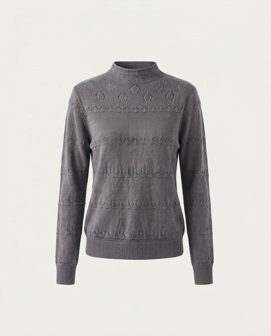 Damen Feinstrick-Pullover mit dezentem Ajourstreifen und kurzem Stehkragen Shop Nory
