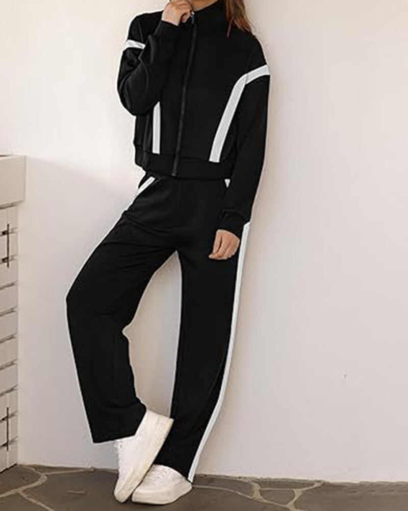 Satz mit Sporty Lässig Stil Merkmalen Von Jacke und Hosen