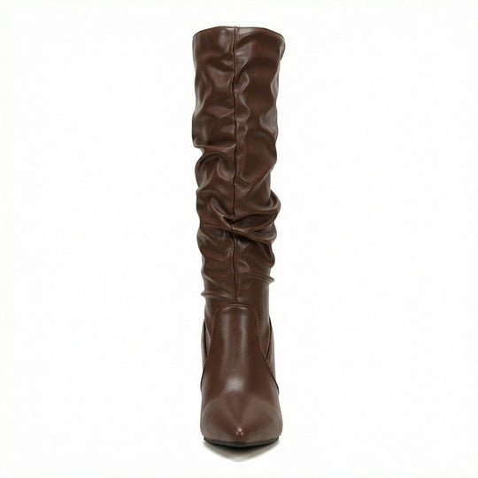 Damen High Heels Stiefel mit Gerafftem Design