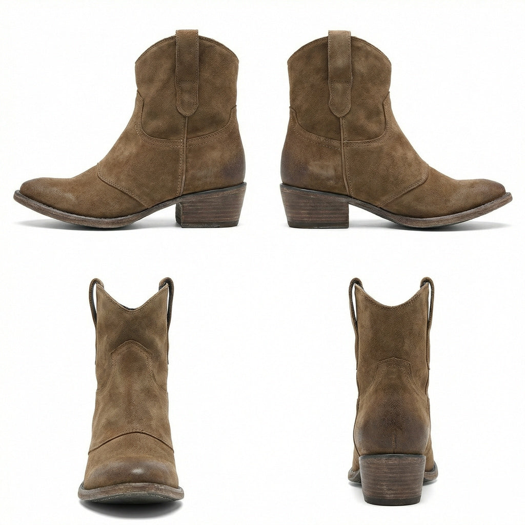 Kurze Cowboy-Stiefel | Western | Wildleder | Knöchel-Stiefel | Damenstiefel
