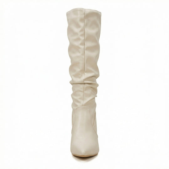 Damen High Heels Stiefel mit Gerafftem Design