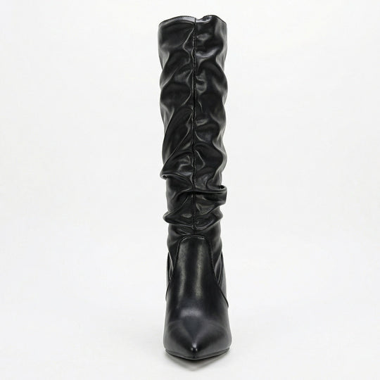 Damen High Heels Stiefel mit Gerafftem Design