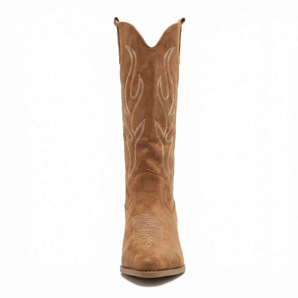 Cowboy Stiefel Retro Chunky Heel Spitzstiefel mit Stylischem Seitenreißverschluss