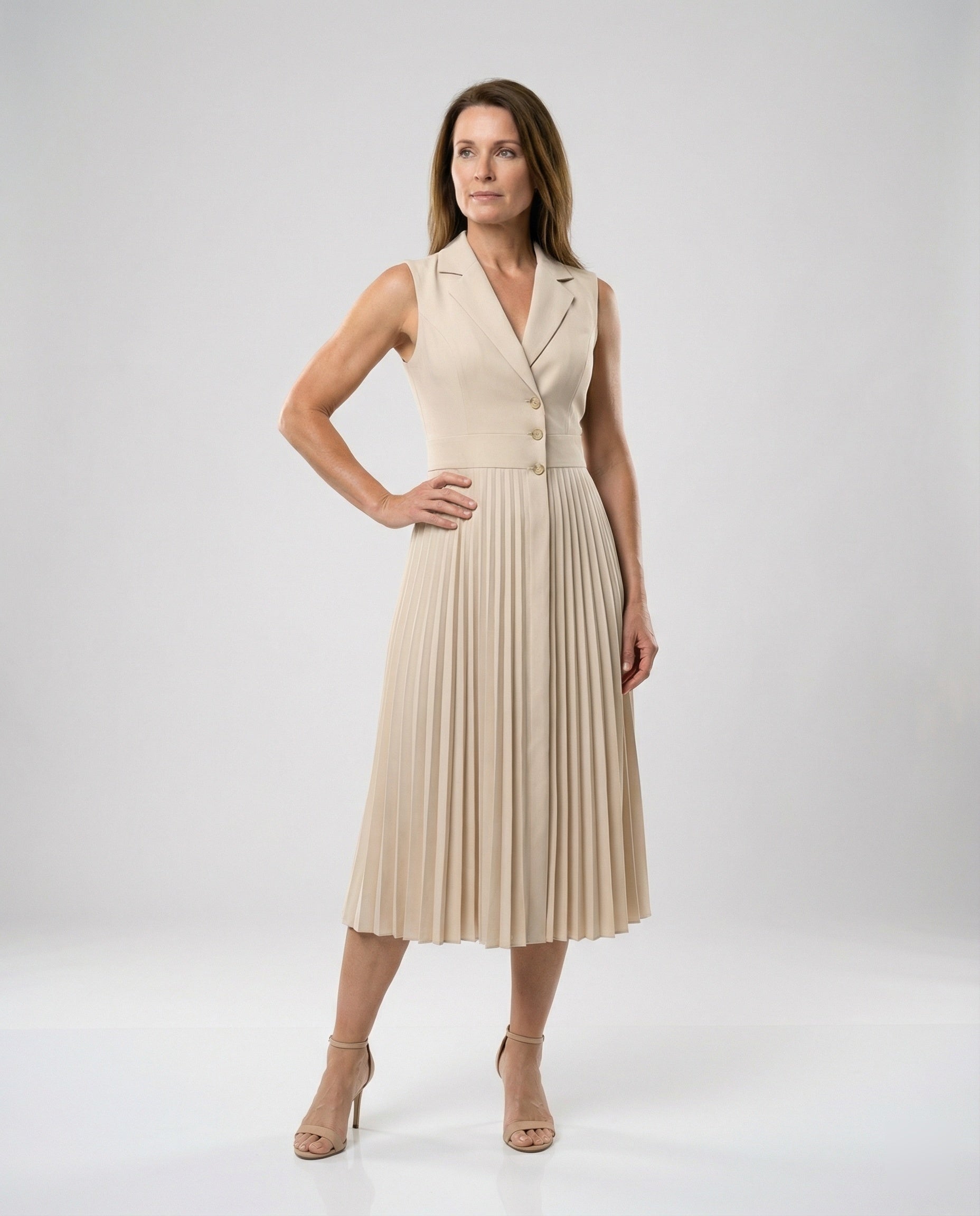 Damen Midikleid ärmellos mit Plisseerock