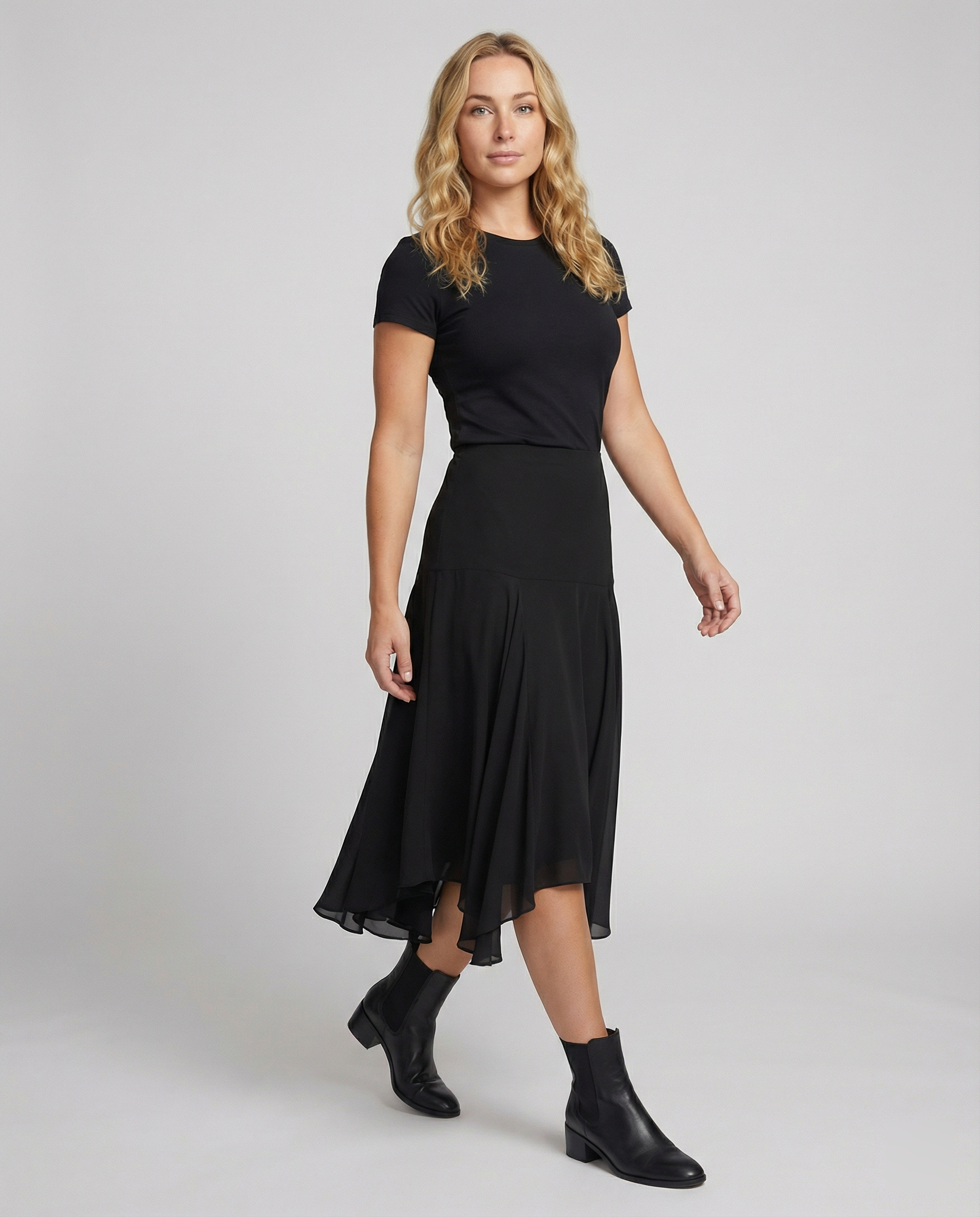 Satinrock Schwarz Damen Maxi leicht und schwingend