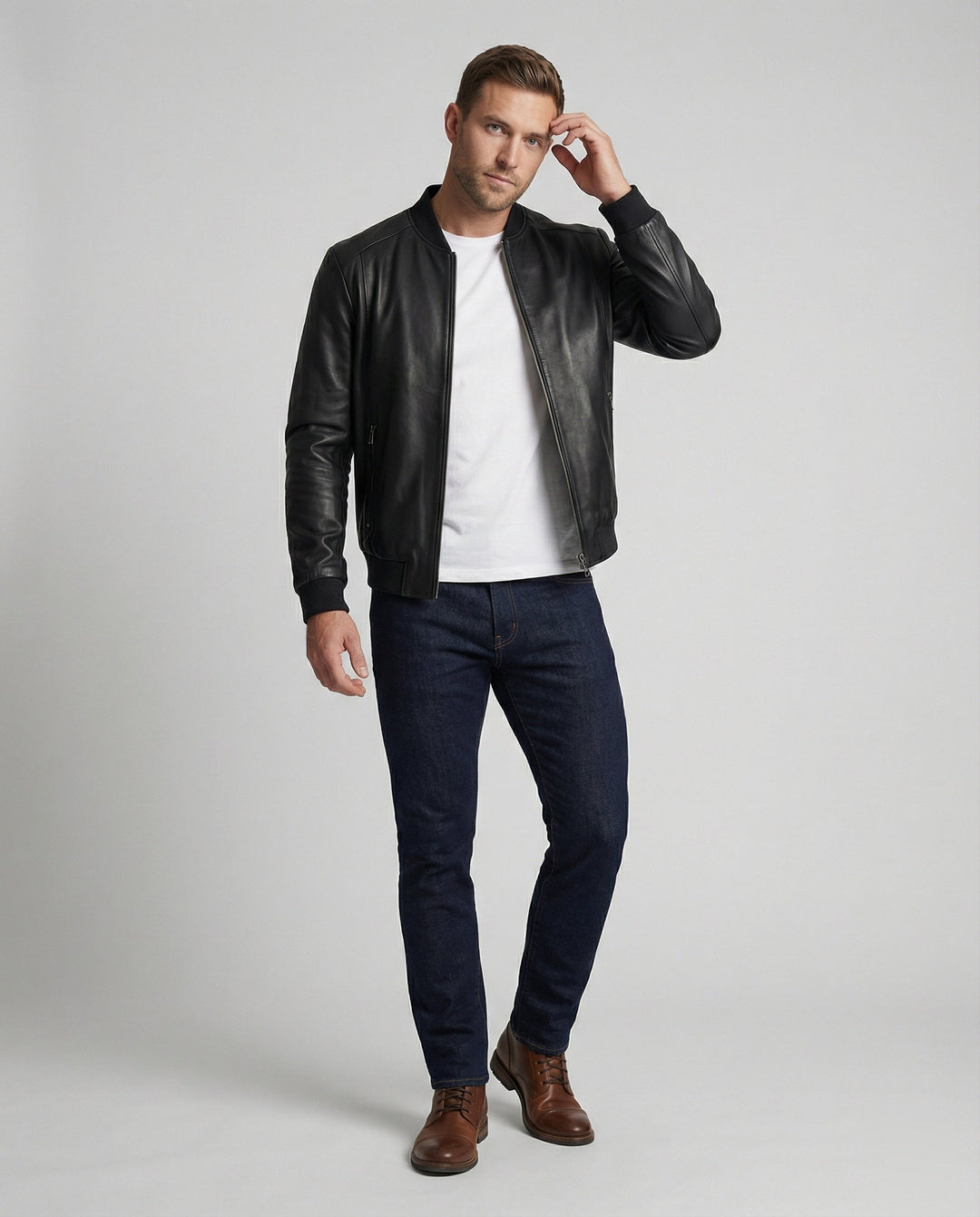 Herren Lederoptik Bomberjacke