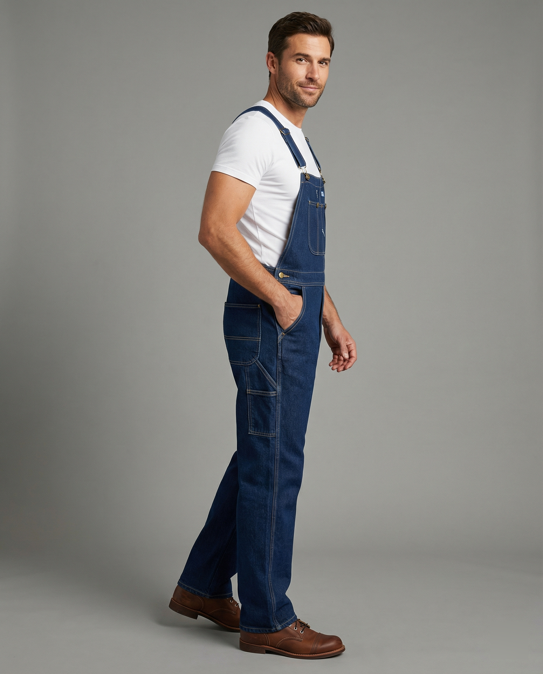 Herren Jeans Latzhose mit Taschen und verstellbarem Träger