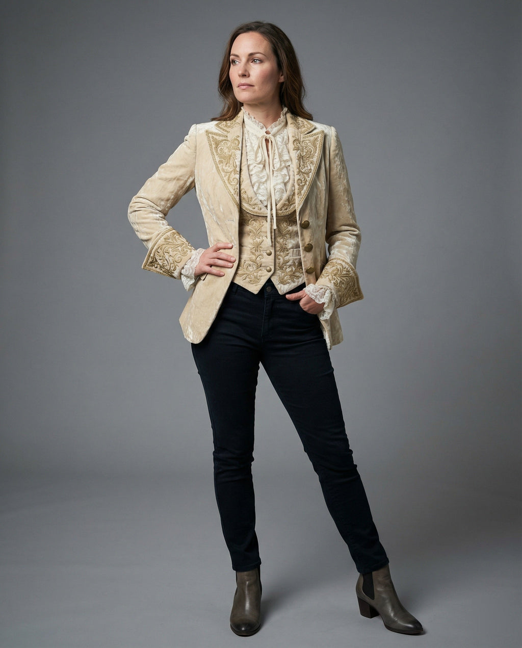 Damen Blazer Samt Stickerei