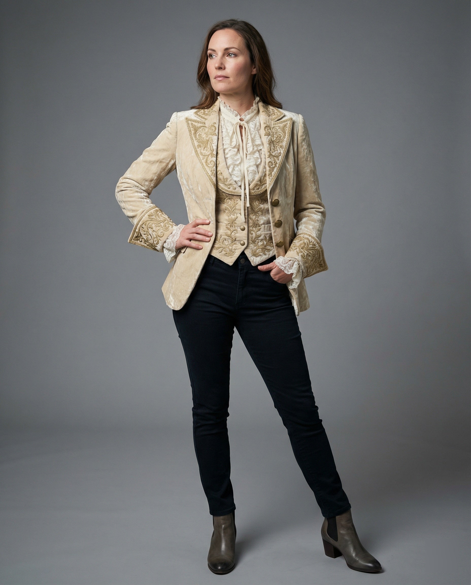 Damen Blazer Samt Stickerei
