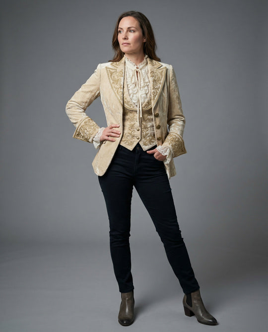 Damen Blazer Samt Stickerei