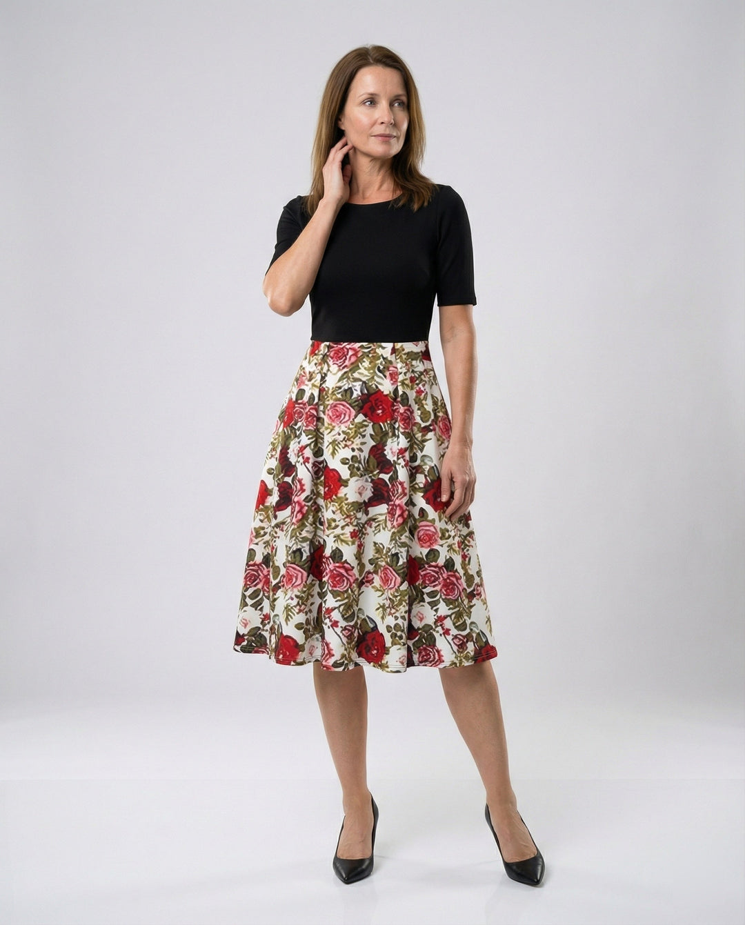 Damen Retro Freizeitkleid mit Blumenmuster
