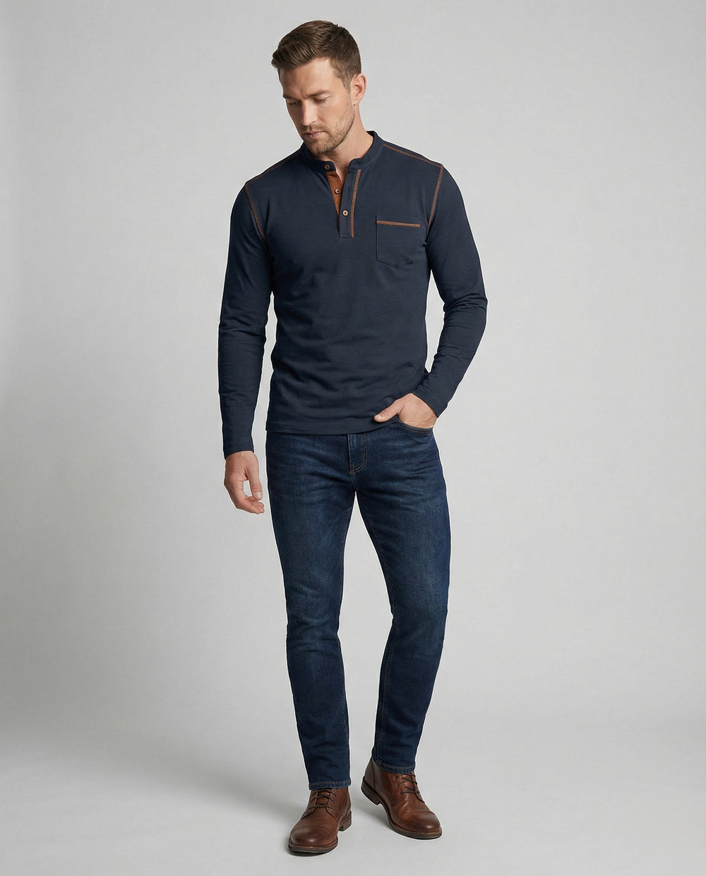 Langarm Henley Shirt