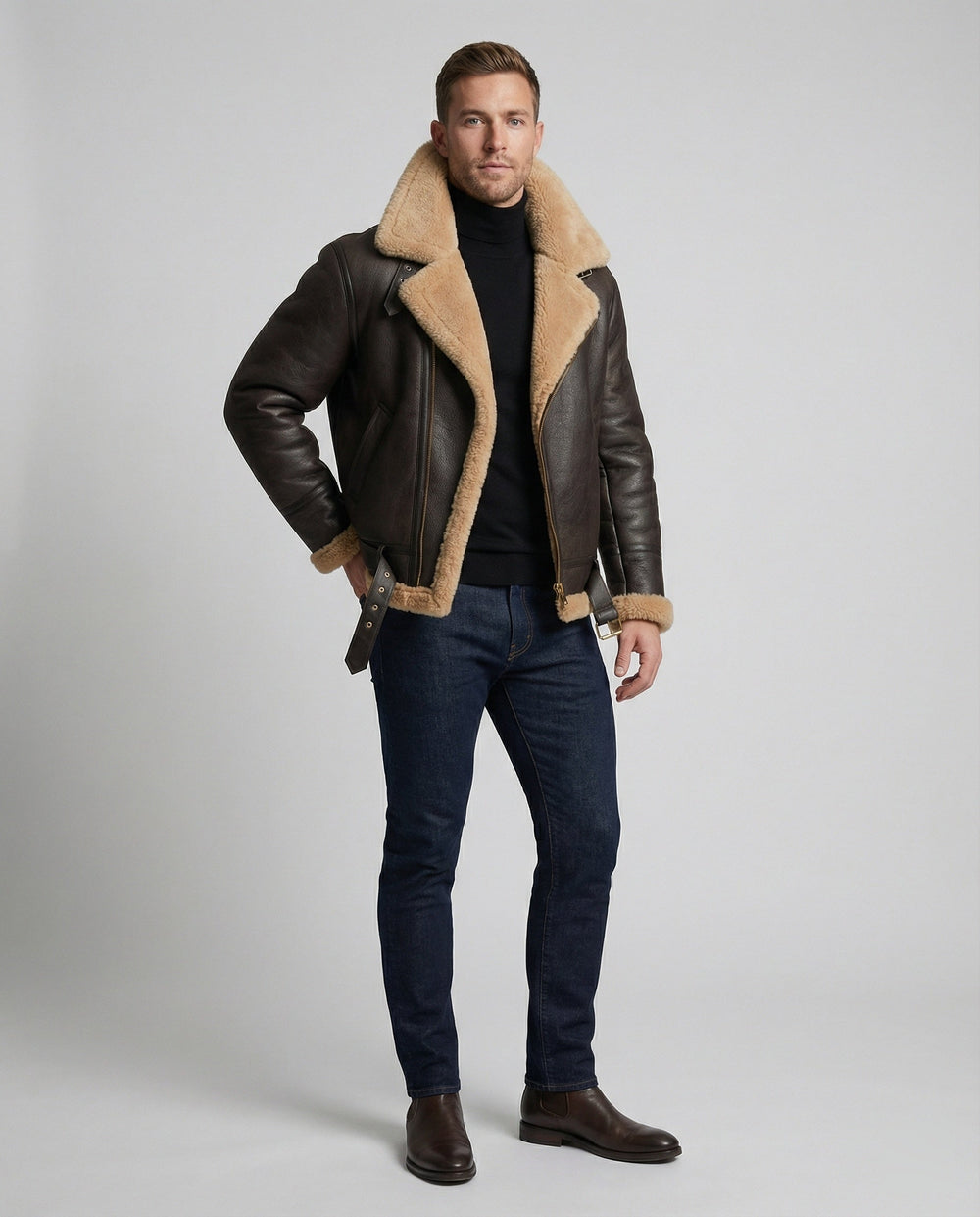 Luxus Lammfell Pilotjacke