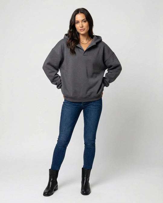 Damen Oversized Kapuzensweatshirt mit lässigem Stehkragen und langen Ärmeln Shopnory