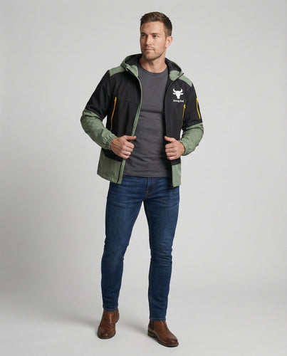 Herrenjacke mit Reißverschluss, Kapuze und Farbblockdesign