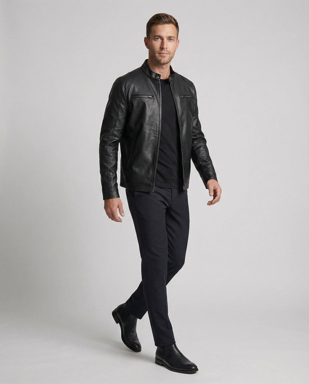 Herren Elegante Kunstlederjacke mit Steppdetails