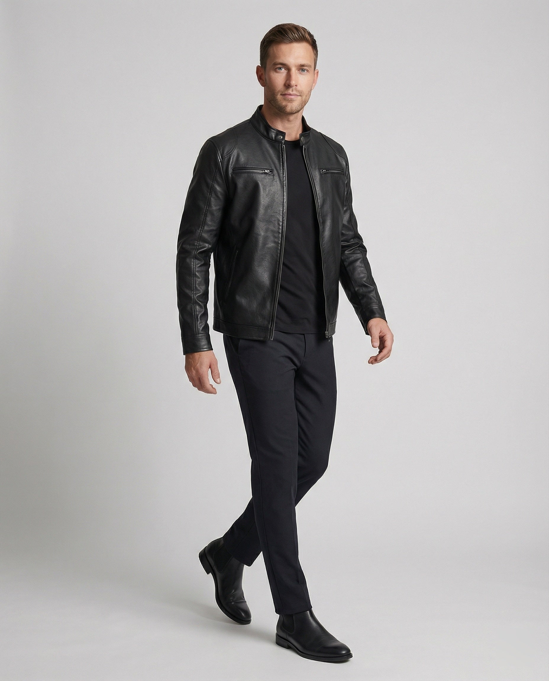 Herren Elegante Kunstlederjacke mit Steppdetails