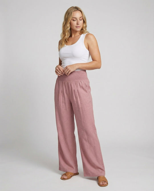 Damen Luftige Leinenhose mit elastischem Bund und Weitschnitt