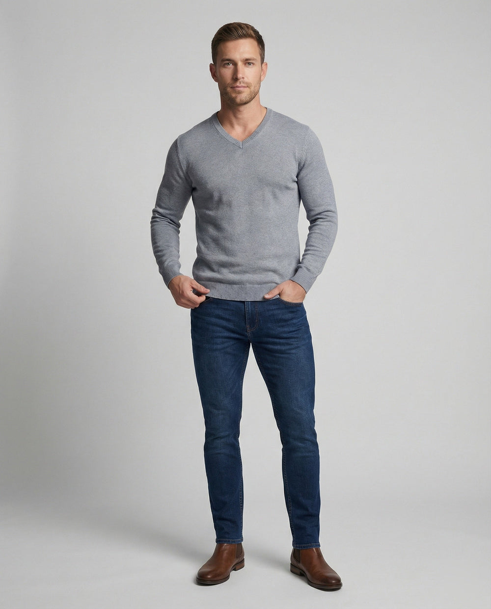 Herren V-Ausschnitt Feinstrickpullover