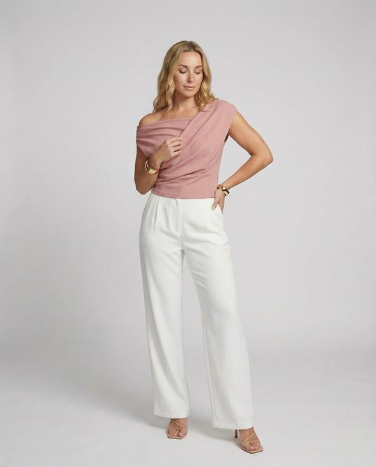 Damen Elegantes Drapiertes Oberteil mit asymmetrischem Schnitt