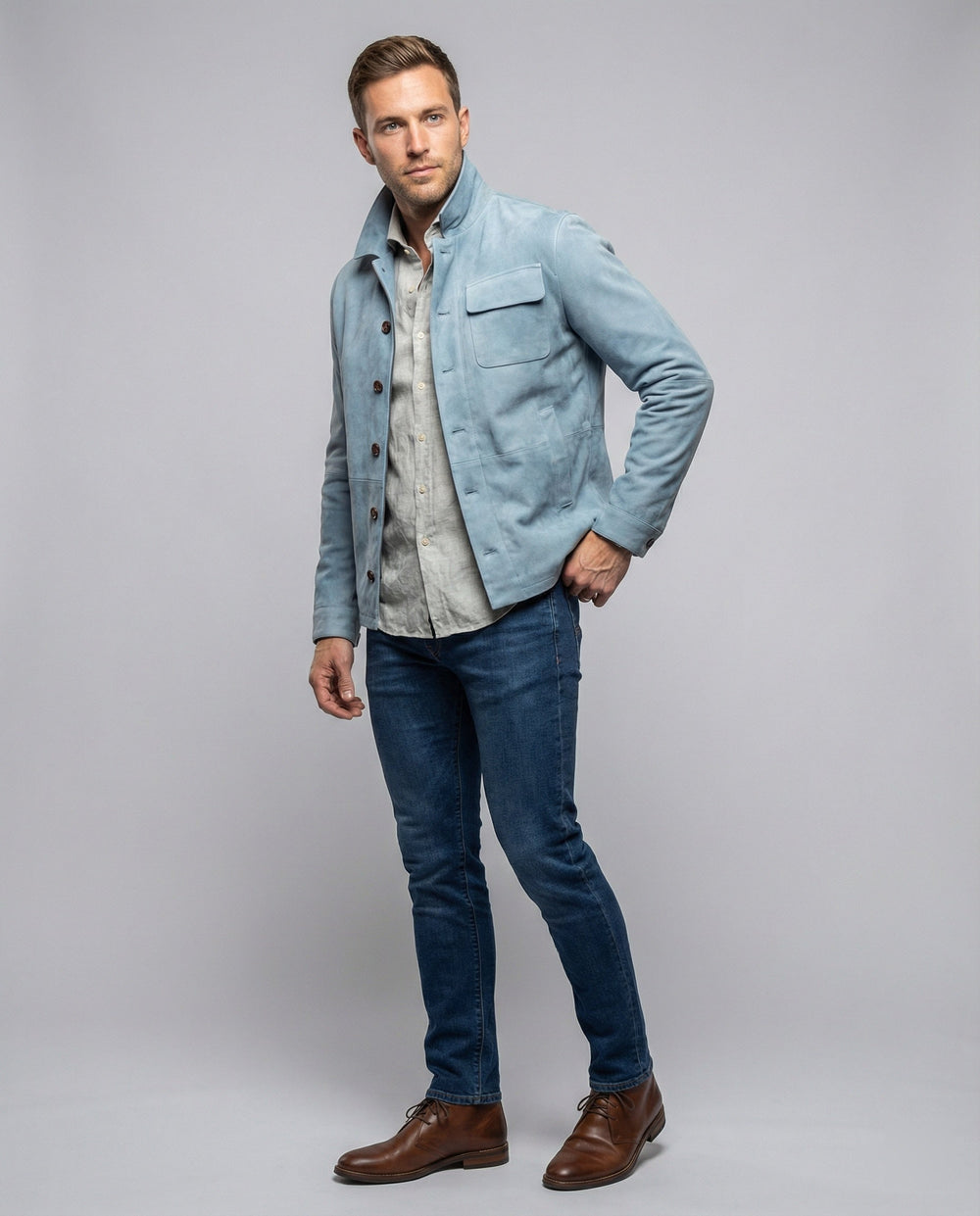 Herren lässige Wildlederjacke mit praktischem Kragen