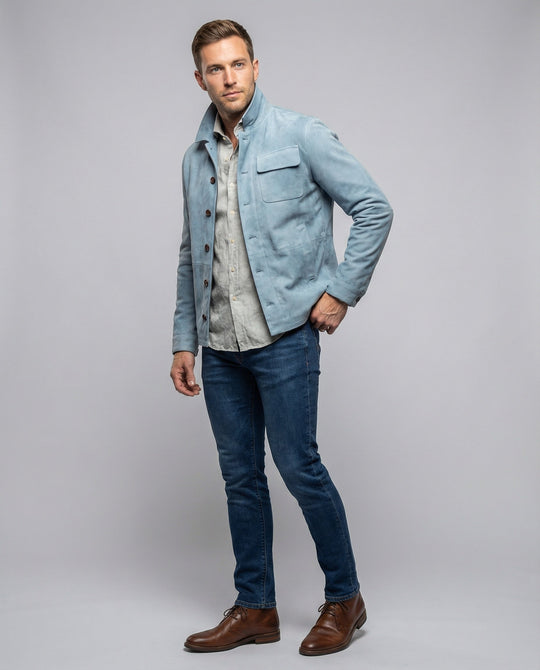 Herren lässige Wildlederjacke mit praktischem Kragen
