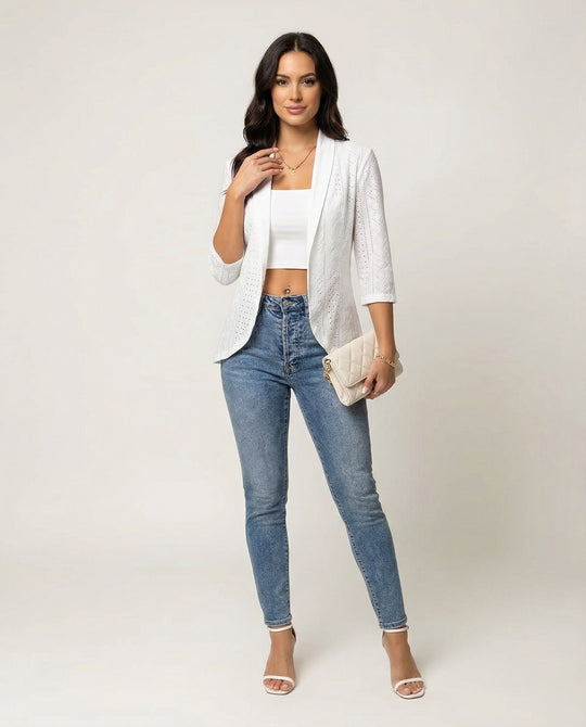 Damen Elegante Blazerjacke mit Lochmuster und tailliertem Schnitt
