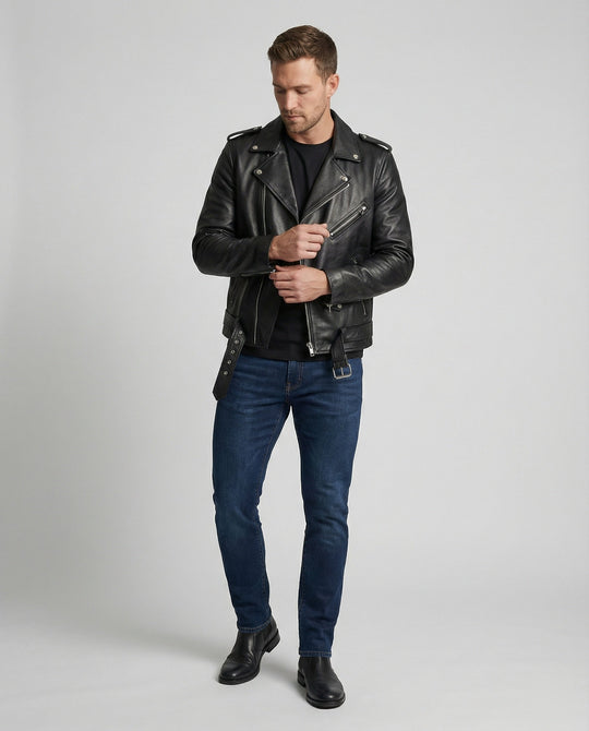 Herren Biker-Lederjacke mit Taschen