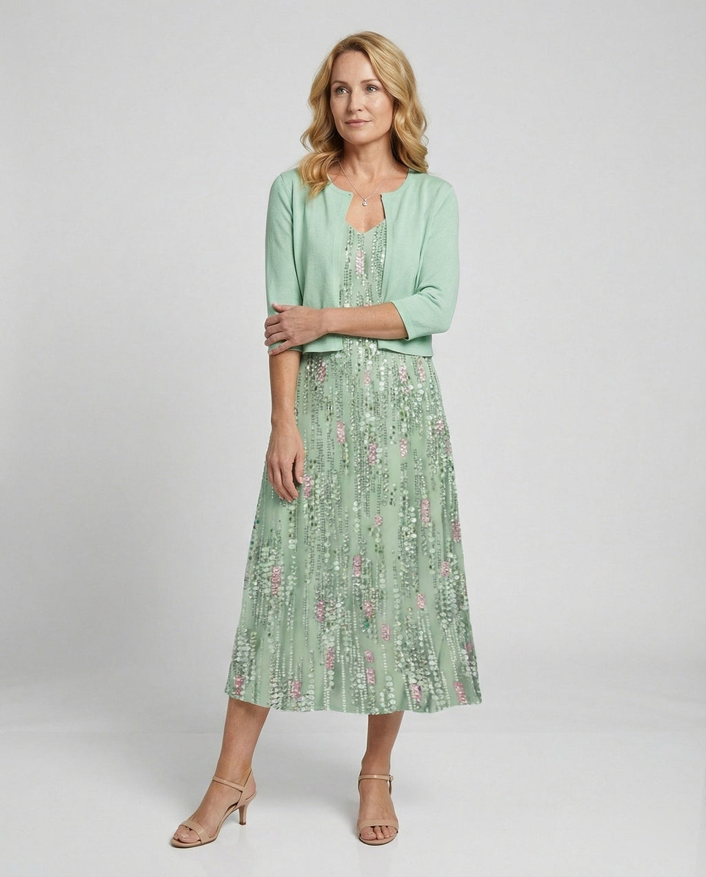 A-Linien Kleid Mit Bolerojacke Damen V-Ausschnitt