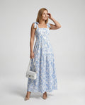 Damen Blumenkleid Maxikleid mit Volants
