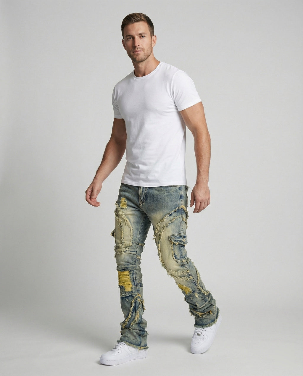 Herren Destroyed Jeans mit Cargotaschen