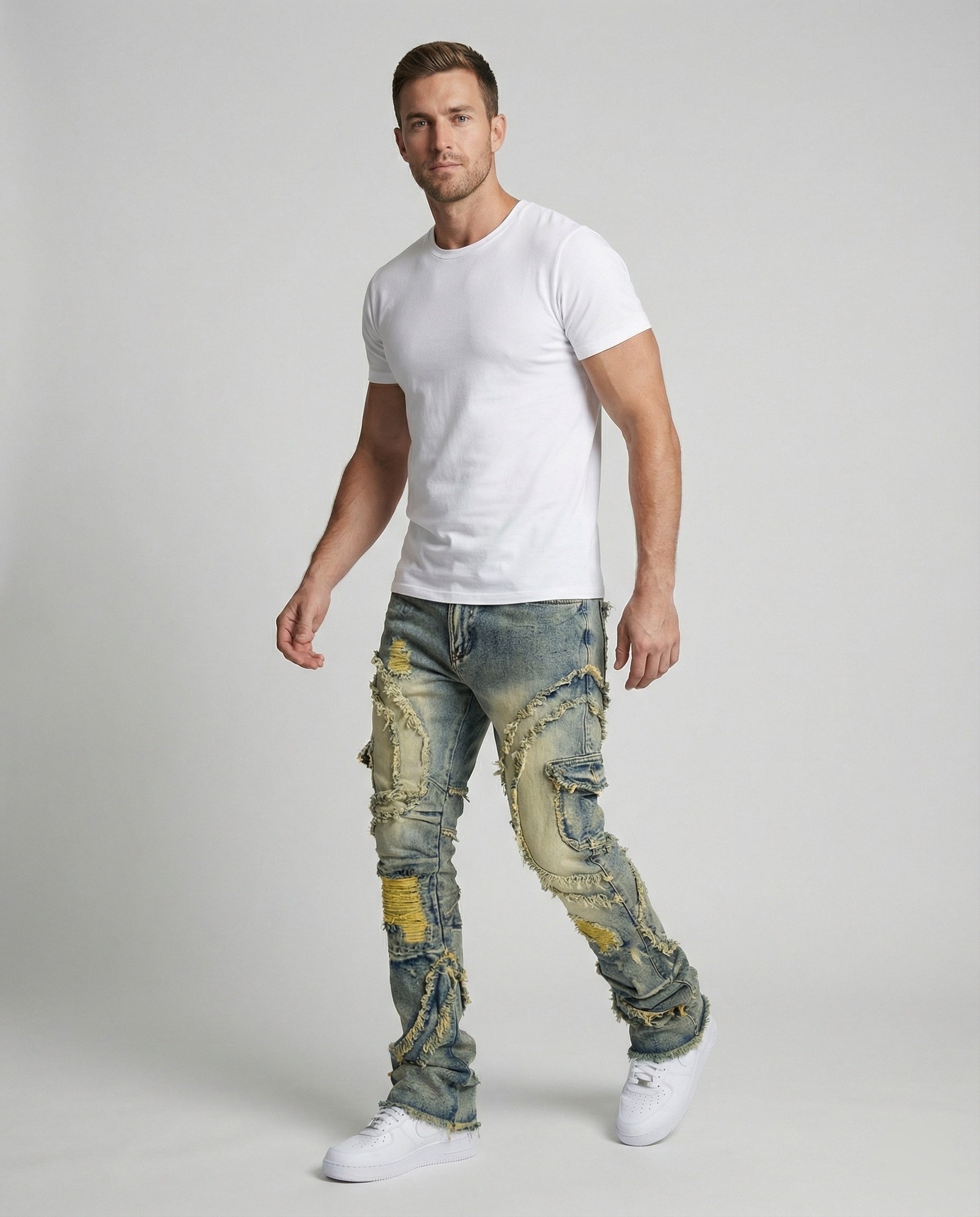 Herren Destroyed Jeans mit Cargotaschen