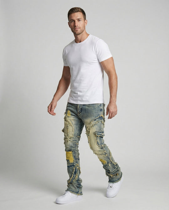 Herren Destroyed Jeans mit Cargotaschen