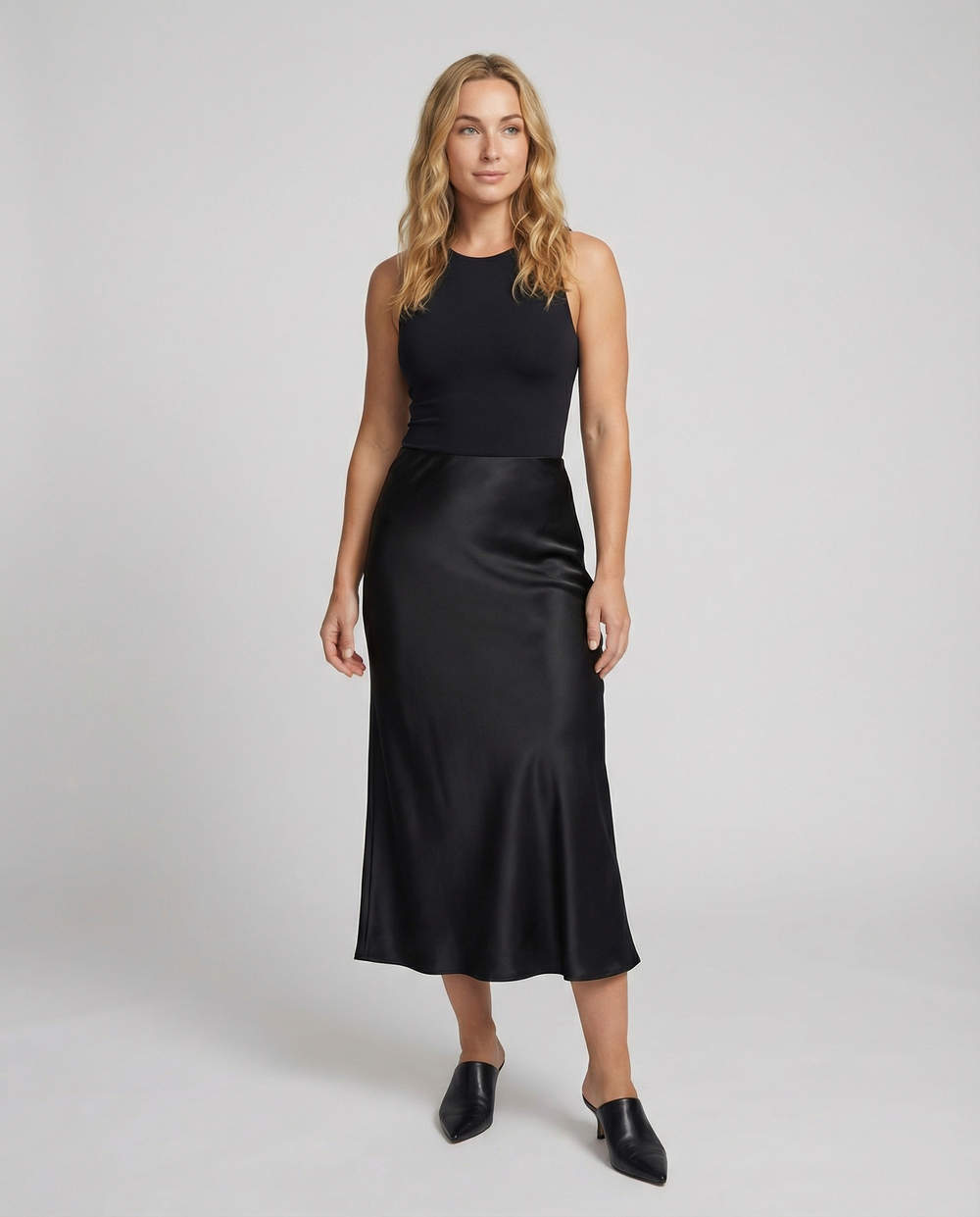 Satinrock Schwarz Damen Maxi Elegant und fließend