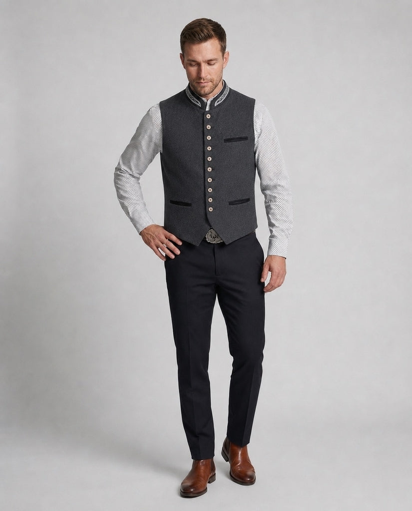 ShopNory - Elegante Herren Trachtenweste Grau Traditionell