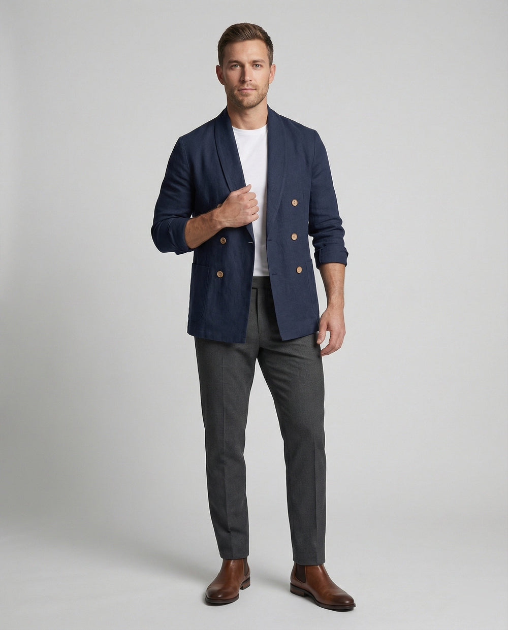 Herren Leichte Leinenjacke mit doppelter Knopfleiste