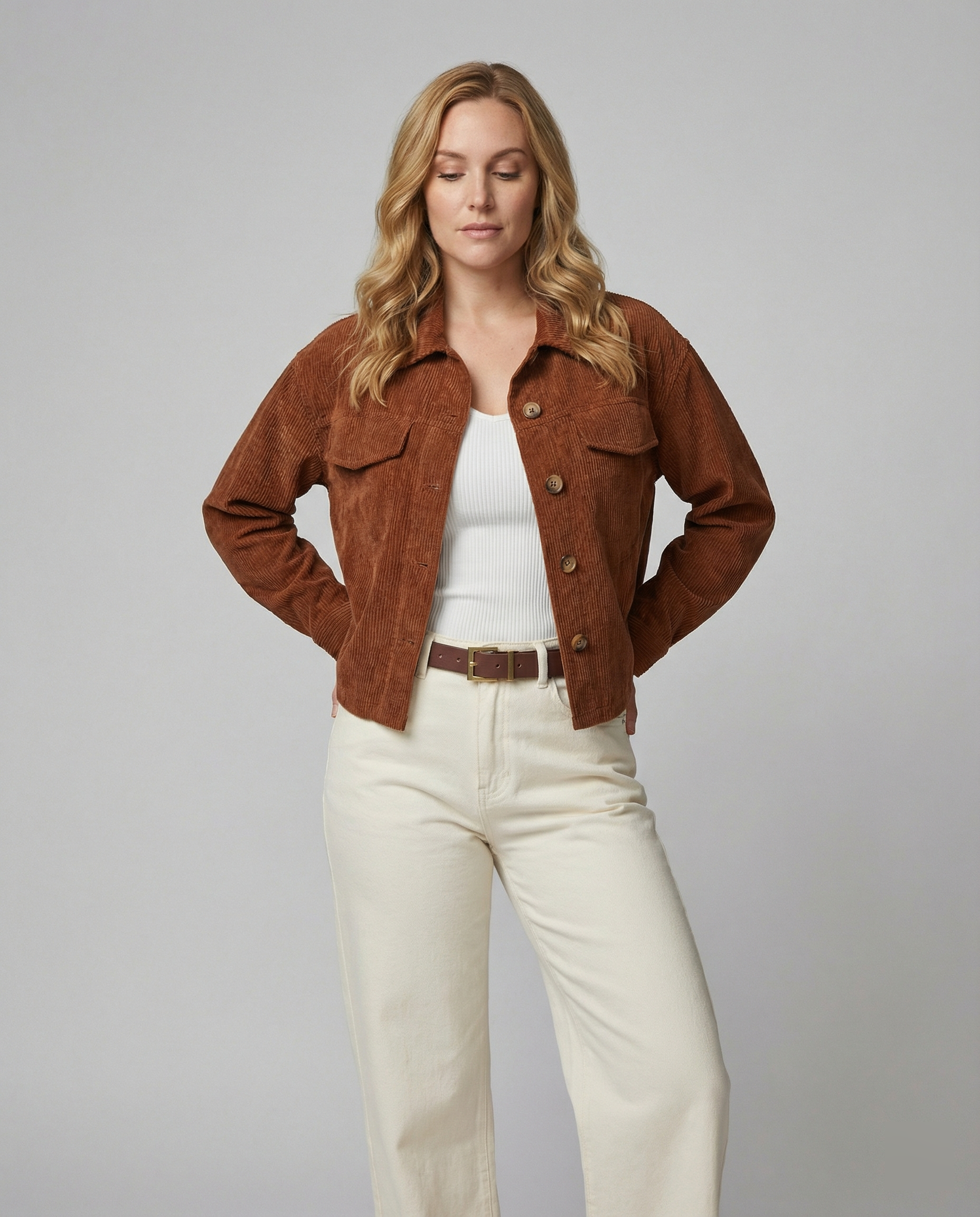Damen Baumwollcordjacke mit Taschen und Knopfverschluss