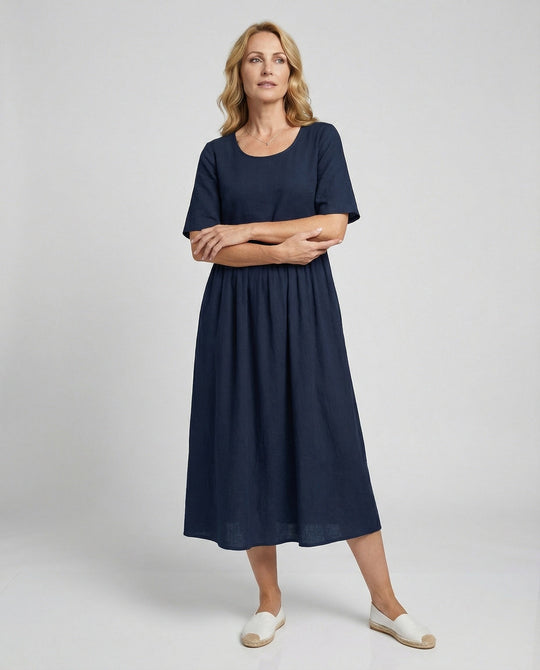 Freizeitkleid Damen Midikleid Leinenoptik