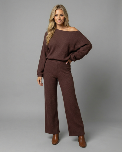 Damen Strickanzug mit lässigem Oversized-Schnitt und weiten Beinen Shopnory
