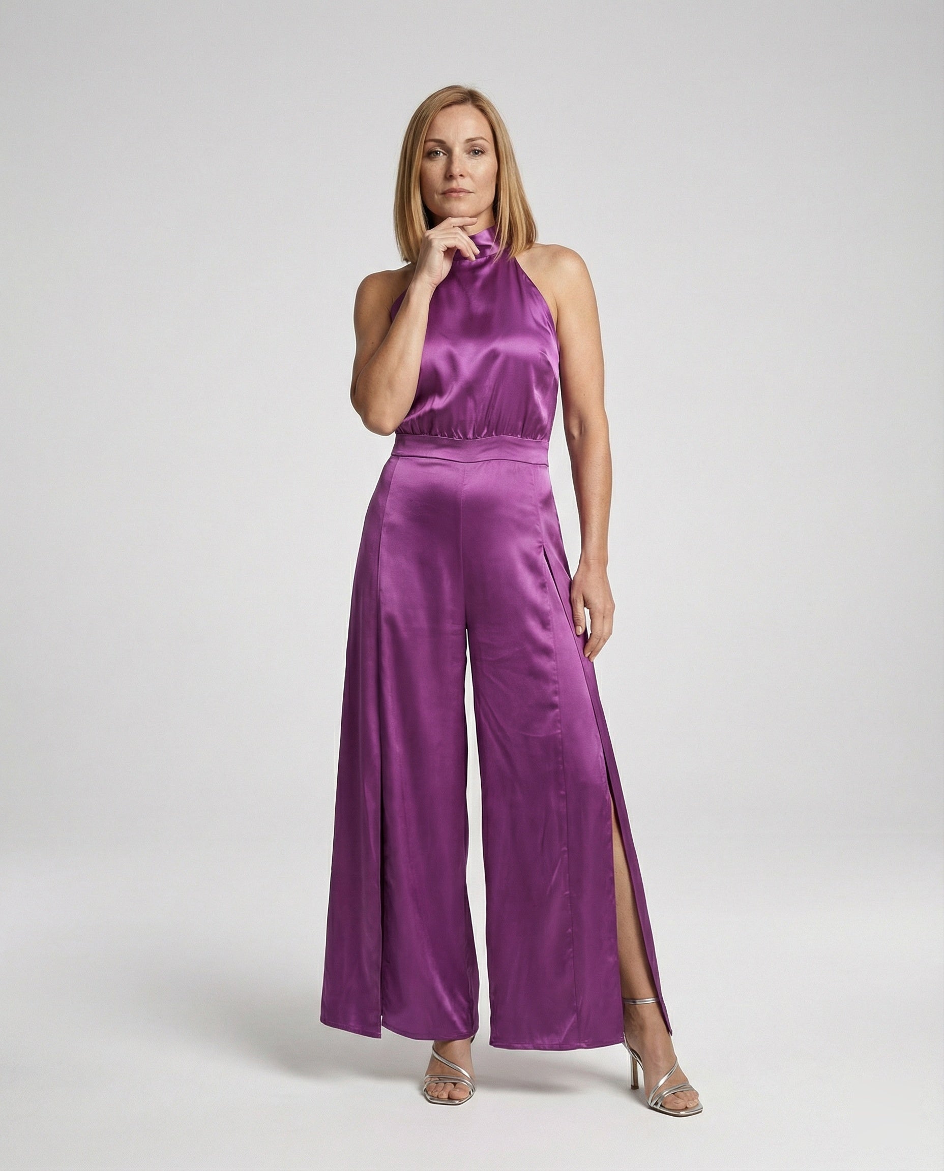 Damen Jumpsuit Satin Halterkragen