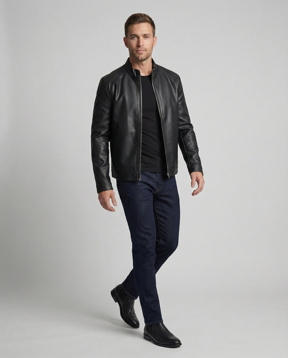 Herren Elegante Kunstlederjacke modern geschnitten