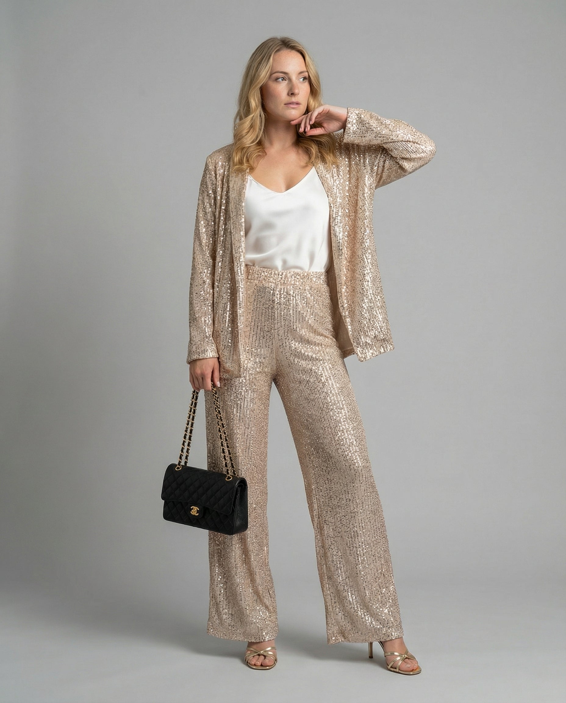 Damen Glitzerndes Blazeranzug mit weitem Bein und schimmernden Pailletten ShopNory