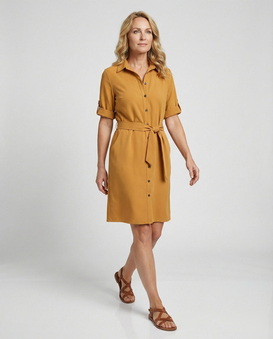 Knielanges Hemdblusenkleid Mit Taschen Damen