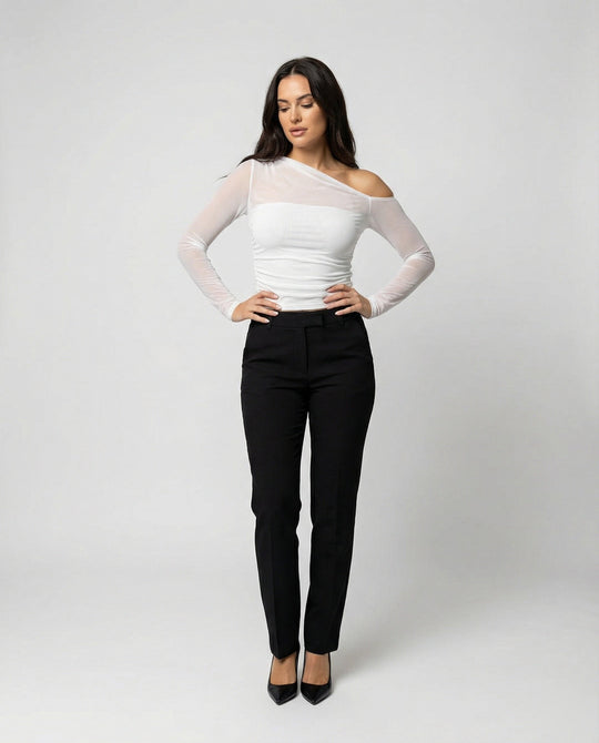 Damen Elegantes asymmetrisches Oberteil mit schulterfreiem Design und Raffung