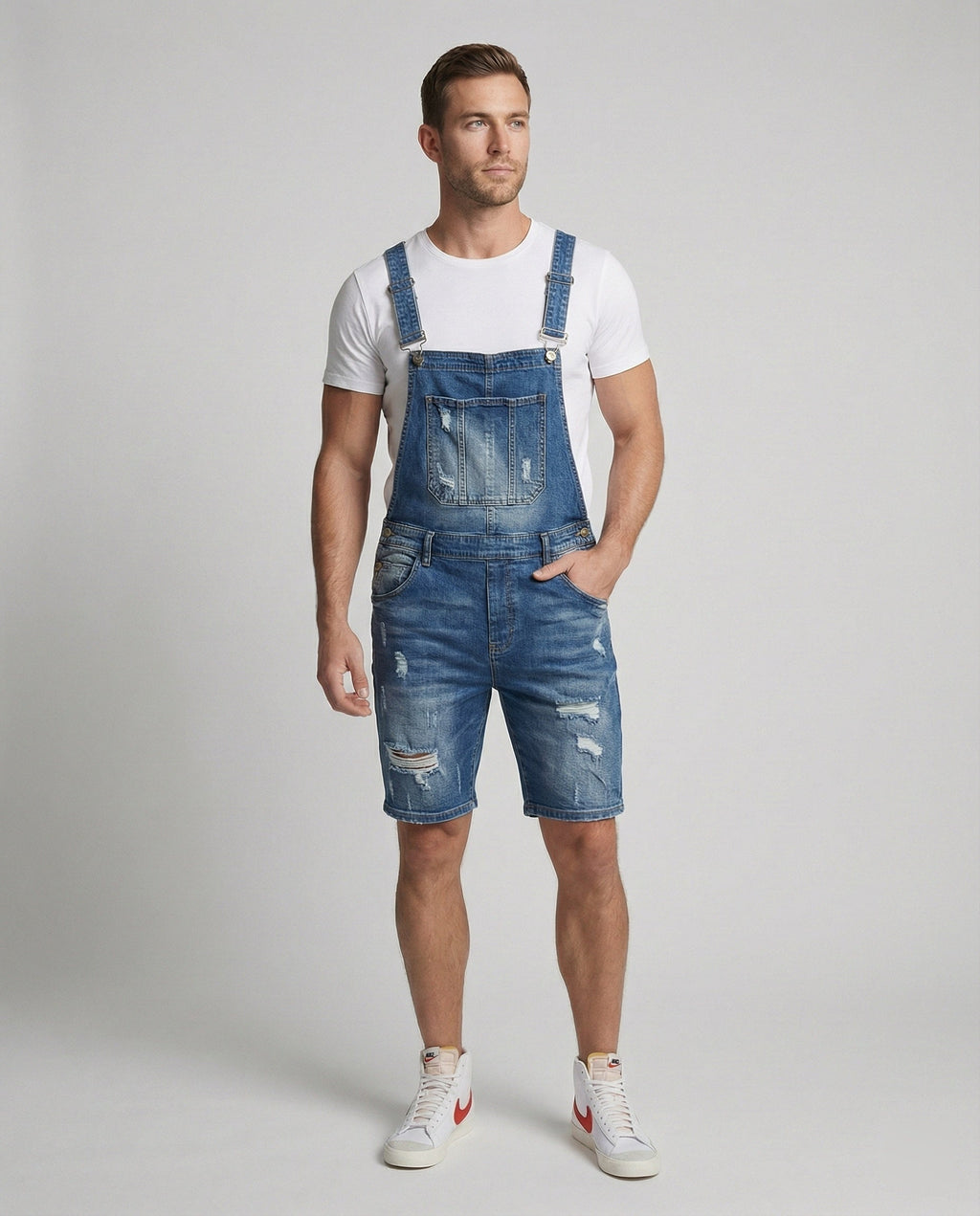 Herren Jeans-Latzhose im Used-Look mit abnehmbaren Trägern