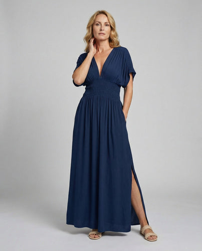 Damen Maxikleid Sommer V-Ausschnitt Schlitz