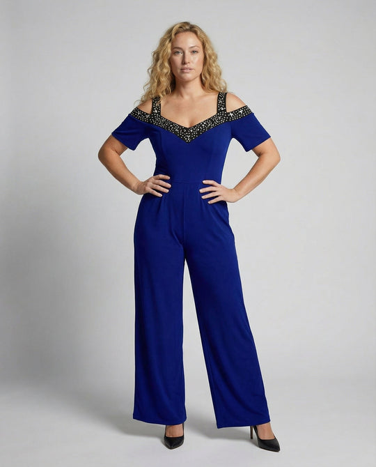 Eleganter Damen Jumpsuit mit Schulterfreiem Schnitt & Glitzerndem Dekolleté für Party & Events