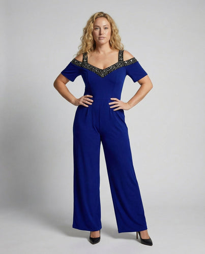 Eleganter Damen Jumpsuit mit Schulterfreiem Schnitt & Glitzerndem Dekolleté für Party & Events