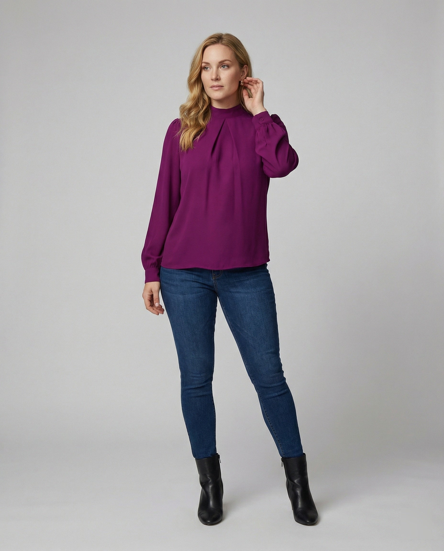 Damen elegante Bluse mit Stehkragen